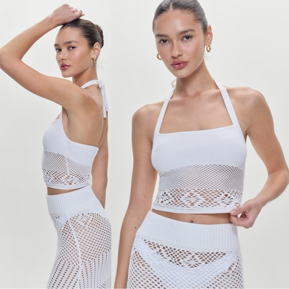 Free People Frankies Bikinis Orchard Crochet Halter Cami in White NWT Large